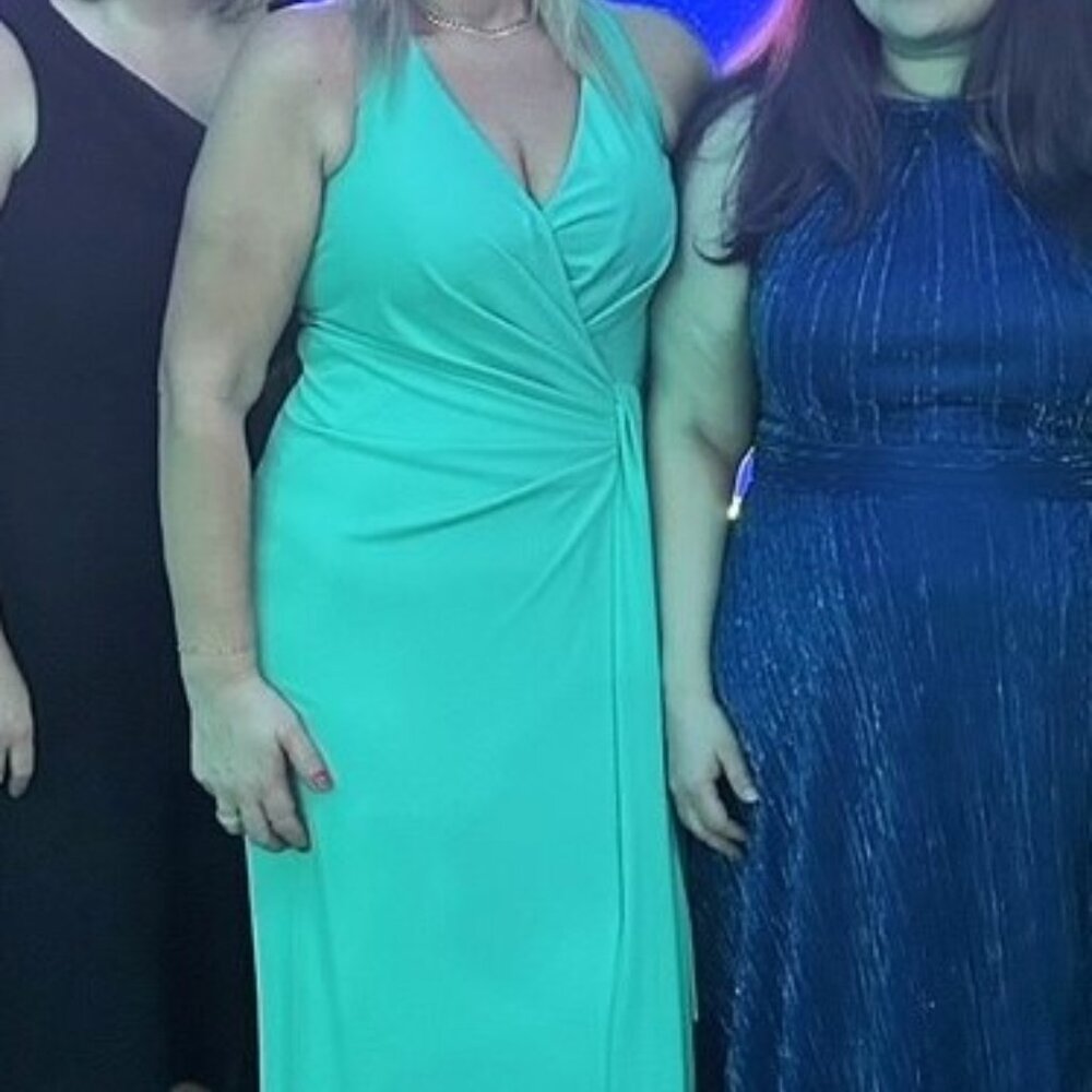 Ralph Lauren Teal V-Neck Wrap Prom Gown